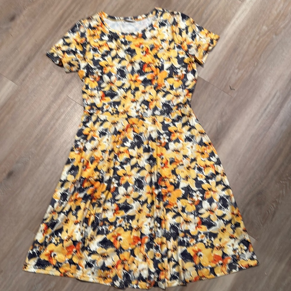 HUHOT Women’s Short Sleeve Round Neck Floral Skater Dress with Pockets Size XL